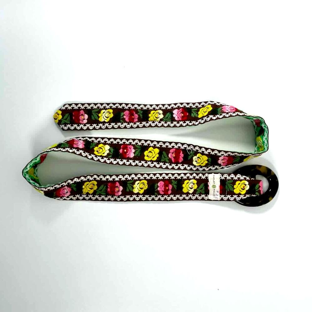 Hadley Pollet Green and Brown Floral Embroidered Reversible Belt - Size S - Picture 6 of 7